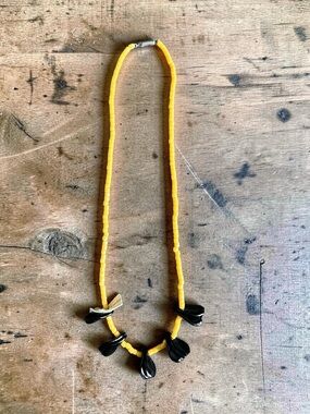 Vintage Czech Glass Beaded Necklace | Original Tags | Black & Yellow | Boho